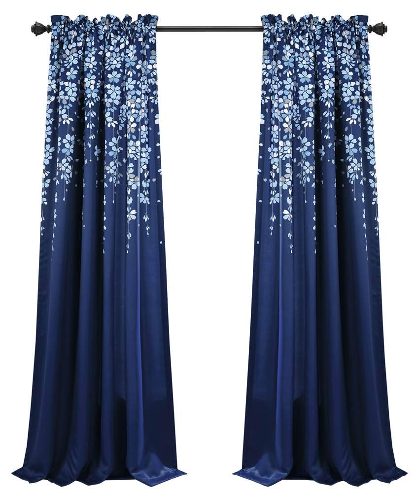 Lush Decor Cortinas Florales con Filtro de Luz, Azul Marino - 132.1An x 241.3Al cm (2 Paneles) - Azul marino