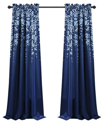 Lush Decor Cortinas Florales con Filtro de Luz, Azul Marino - 132.1An x 241.3Al cm (2 Paneles) - Azul marino