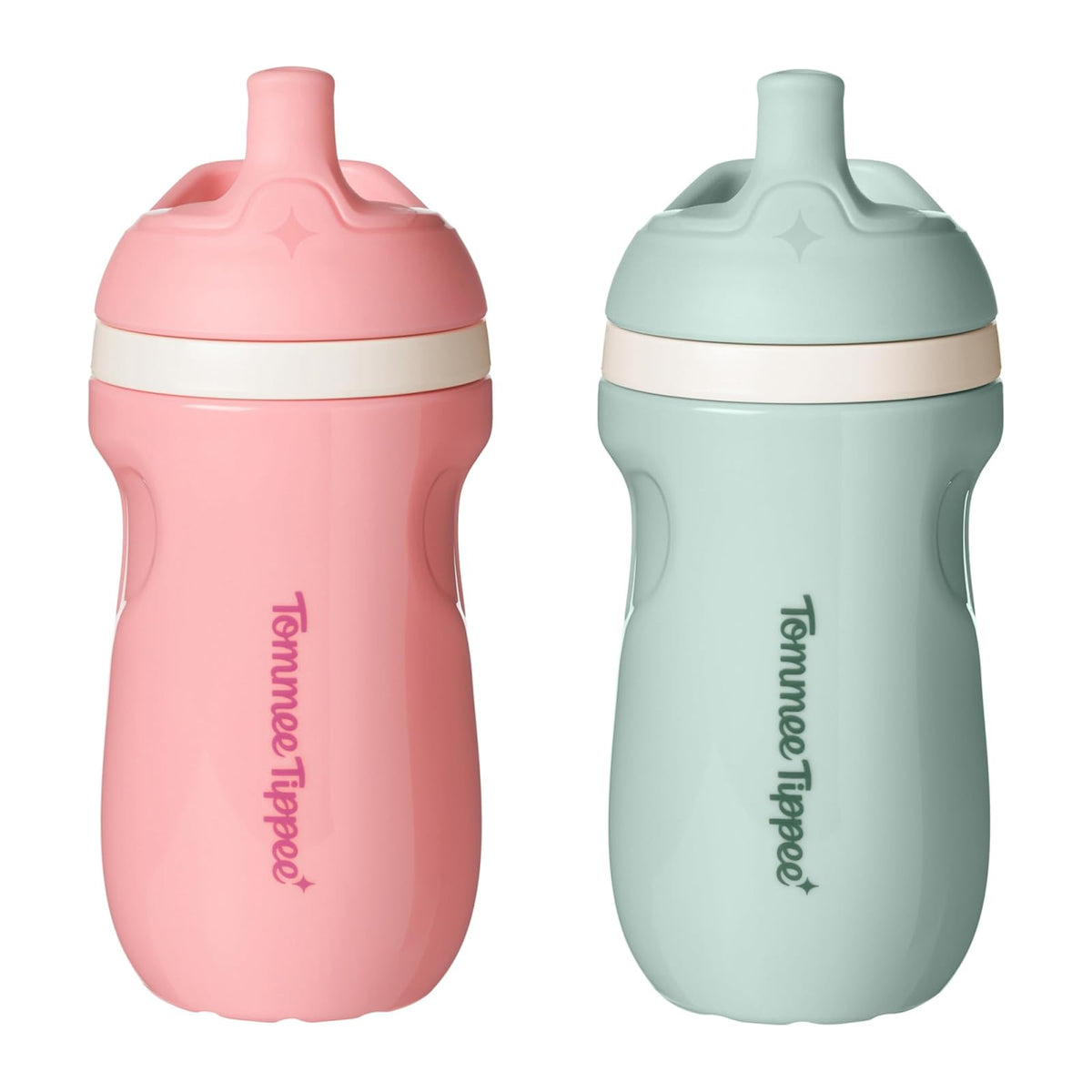 Tommee Tippee Vaso Entrenador Sporty Antiderrames, Paquete de 2, 266 ml - Rosa y Menta