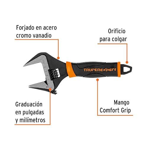Truper Expert PET-6XA Llave ajustable (perico) 6" boca ancha Comfort Grip