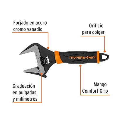 Truper Expert PET-6XA Llave ajustable (perico) 6" boca ancha Comfort Grip