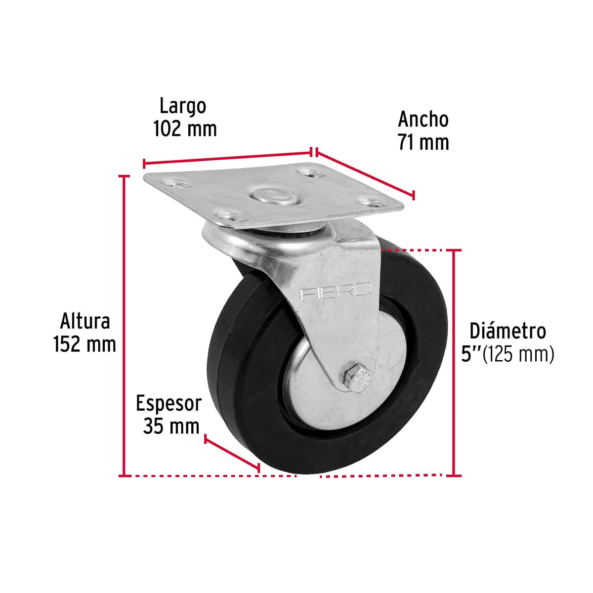 Fiero RO-1218, Rodaja hule 5", 35 mm, placa giratoria, con balero