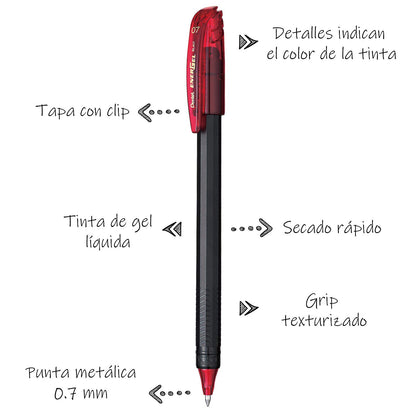 Bolígrafo de Tinta Gel EnerGel Stick con tapa Tinta colores mixtos Blíster con 8 piezas BL417BP8-M