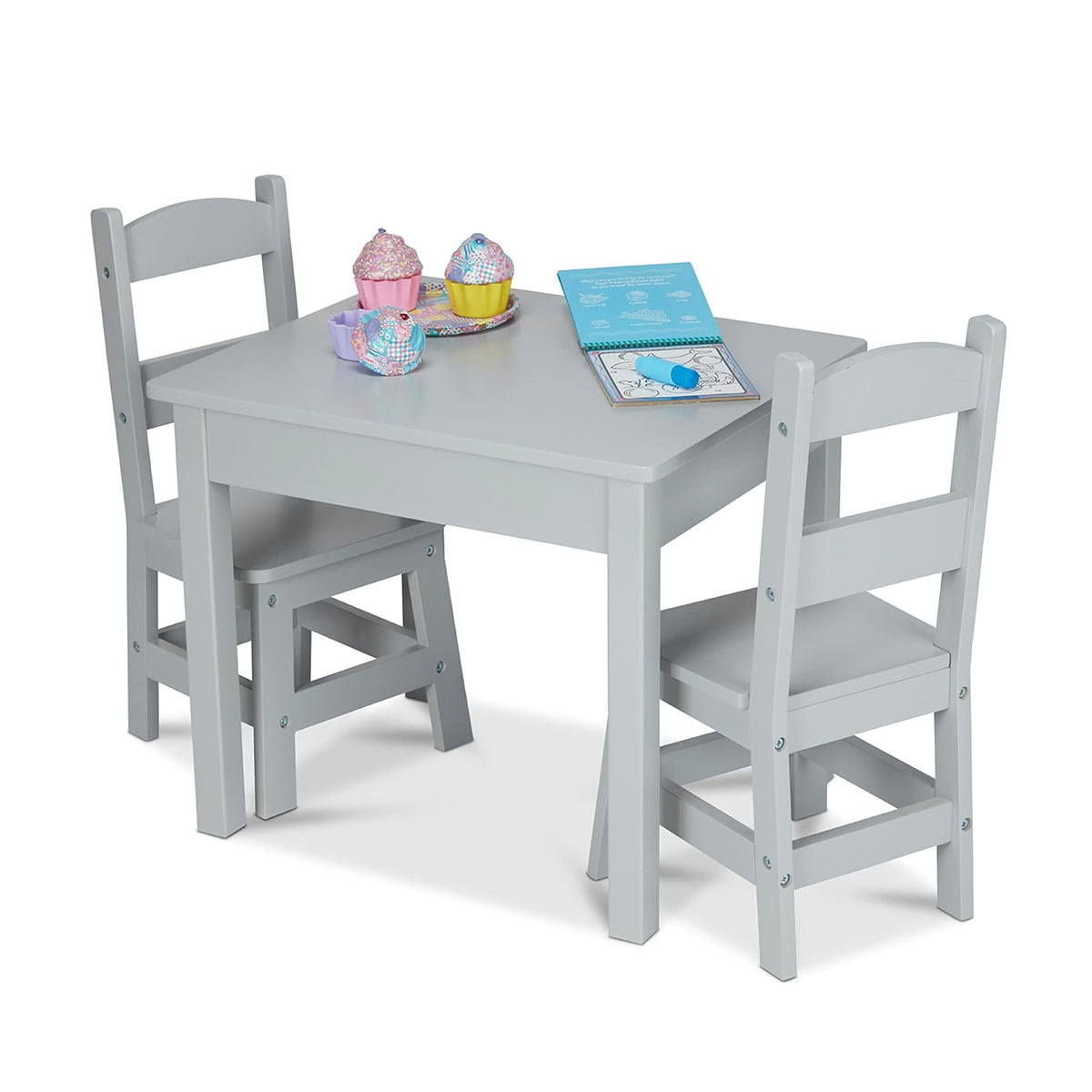 Melissa & Doug Mesa y 2 Sillas de Madera, Muebles Infantiles, Color Gris