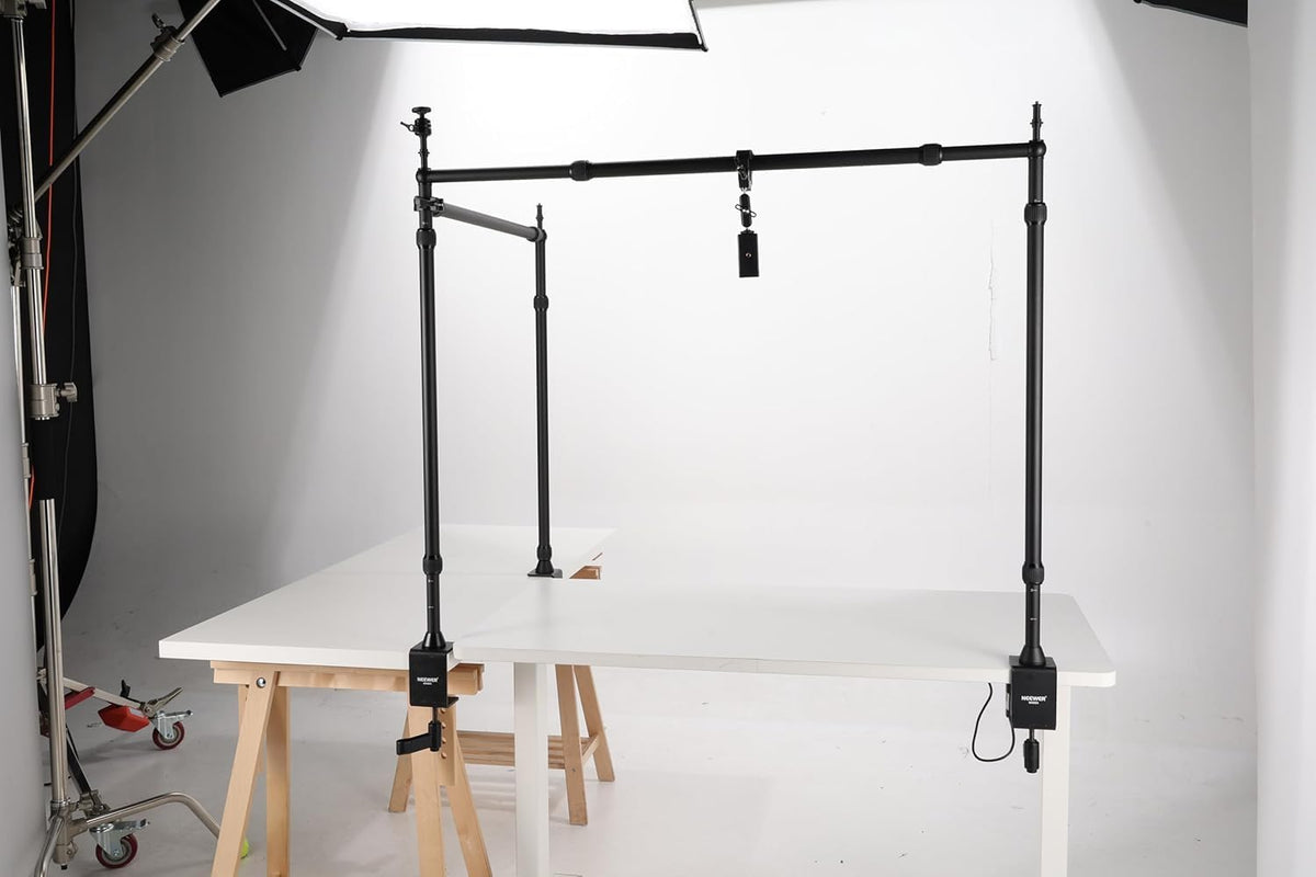 NEEWER Overhead Camera Mount Rig Con Súper Clamp Doble Cabezal/Soporte Móvil/C Clamp Escritorio Soporte Cámara Cenital Para Fotografía Video, NK003