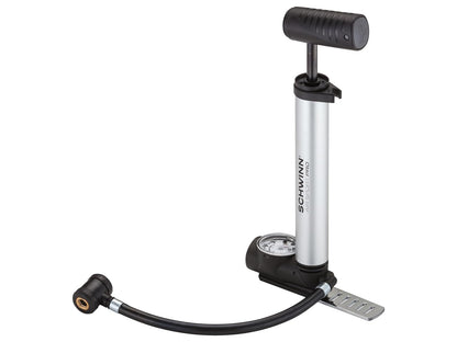 Schwinn Air Center Plus - Bomba de Suelo para Bicicletas con medidor para válvulas Schrader y Presta (Color Naranja, Azul Marino) - Bomba de piso y marco con medidor - plateado