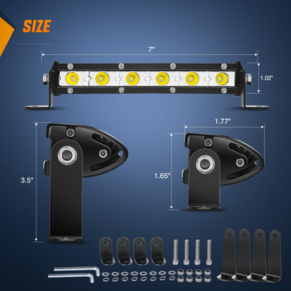Nilight Single Row LED Light Bar Ultra-Slim Spot Pods 2PCS 7 Inch 18W Fog Light Driving Work Roof Bumper Lighting for Offroad 4x4 Trucks Polaris RZR SUV ATV UTV