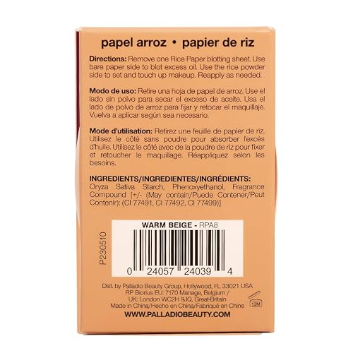 Palladio Papeles Faciales de Arroz para Piel Grasa, Hojas Absorbentes de Doble Cara Warm Beige