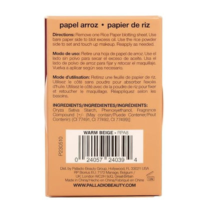 Palladio Papeles Faciales de Arroz para Piel Grasa, Hojas Absorbentes de Doble Cara Warm Beige
