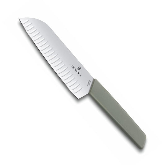 Victorinox 6.9056.17K6B Cuchillo Santoku Con Alveolos, 17 Cm, Madera, Gris