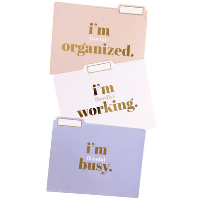 Graphique Designer "I'm Busy" - Carpetas de archivos | Juego de 9 (3 diseños), organizadores de tamaño carta, suministros de oficina decorativos | Cartulina recubierta duradera, Letras de lámina