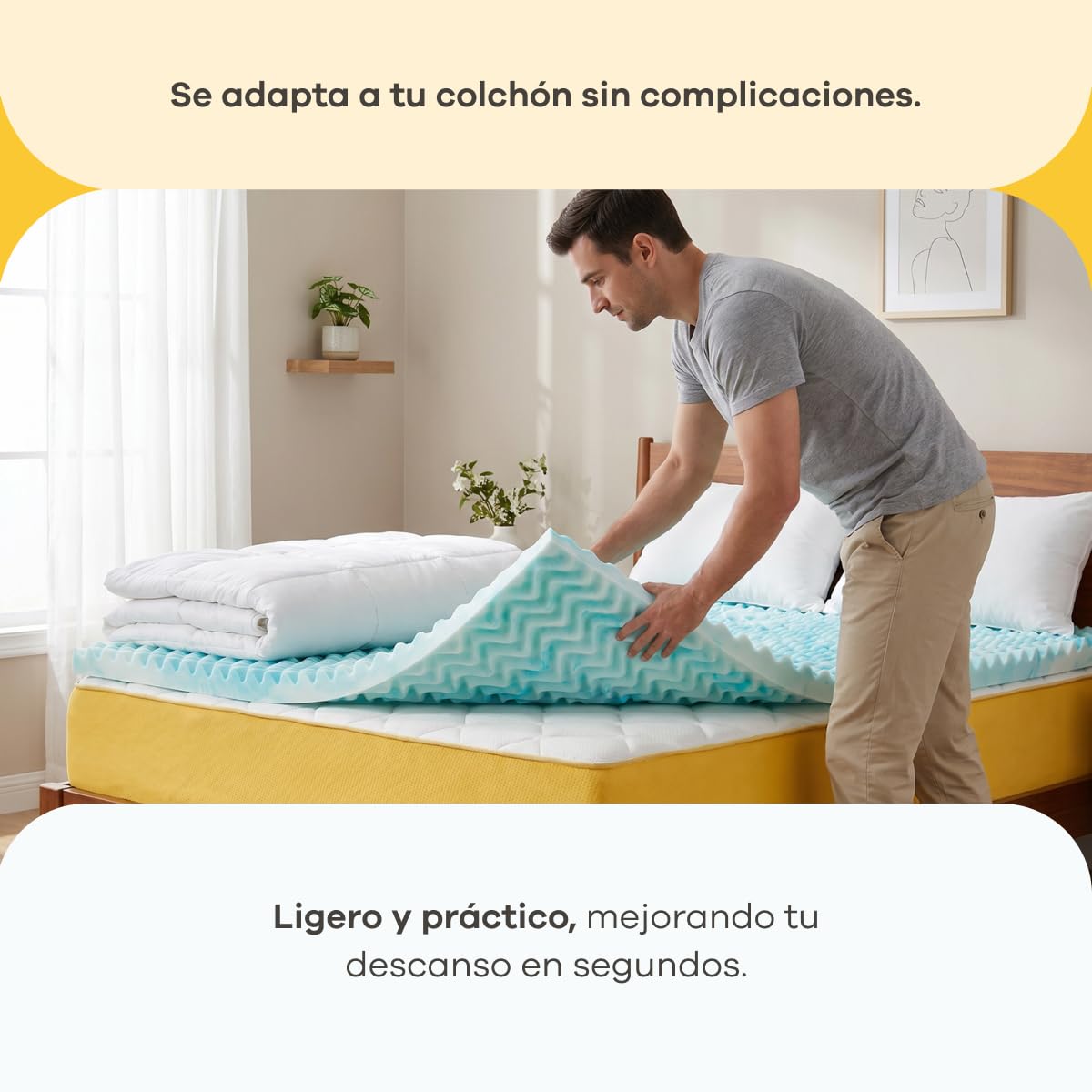 Nooz Cubre Colchón Individual Memory Foam Infusionado con Gel, sobre Colchón Fresco, Colchoneta Espuma Memory Foam 5cm, Suaviza tu Colchon