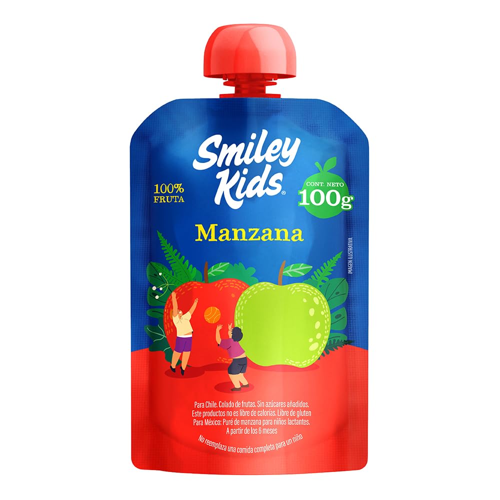 Smiley Kids Caja /24 Papilla Convencional – Manzana + Mango, Manzana + Plátano, Manzana + Pera y Manzana