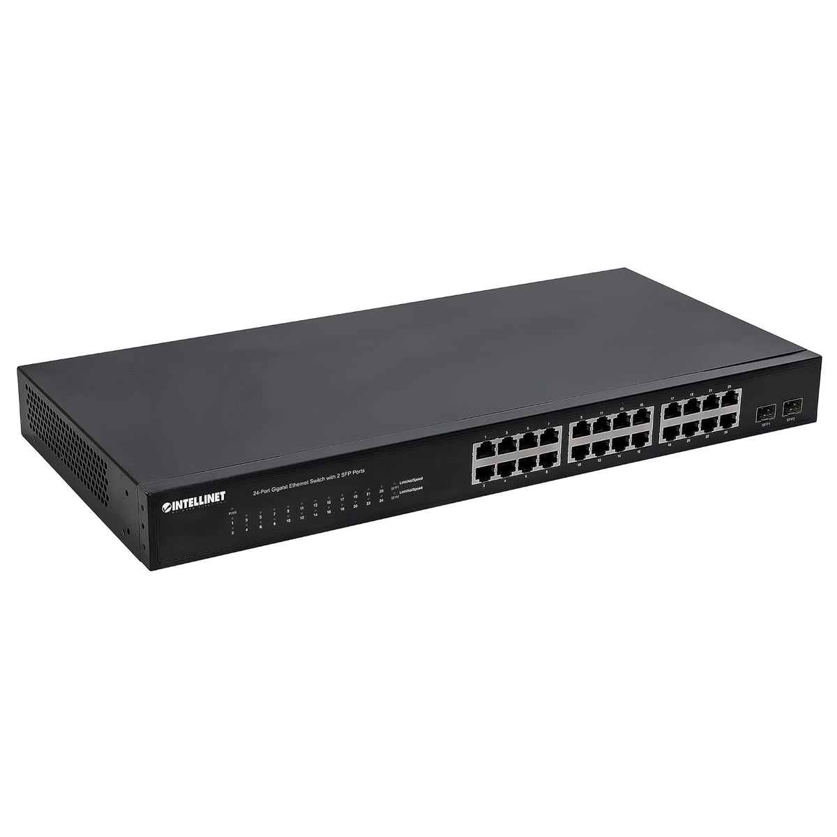 Switch Ethernet 24 Puertos Gigabit con 2 SFP, Conmutador de Red 10/100/1000 para Rack 19 Pulgadas, Network Switch para Servidor, Router, 52 Gbps Intellinet 561044