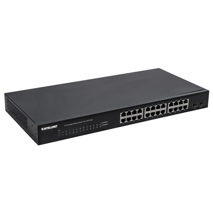 Switch Ethernet 24 Puertos Gigabit con 2 SFP, Conmutador de Red 10/100/1000 para Rack 19 Pulgadas, Network Switch para Servidor, Router, 52 Gbps Intellinet 561044