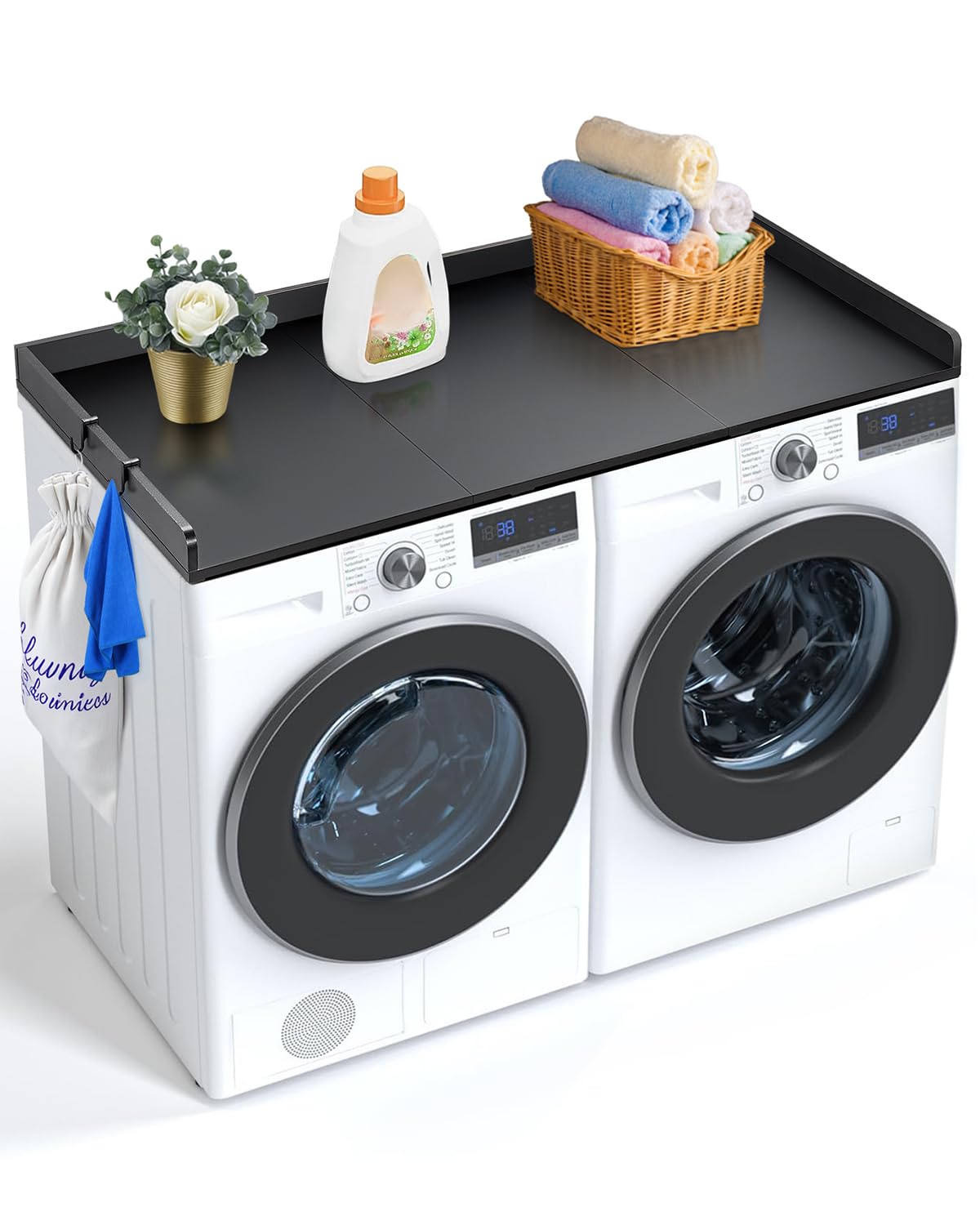 VEVOR Encimera para Lavadora y Secadora 3 Paneles Encimera de Madera de 137 x 70 cm para Lavadora y Secadora con Almohadillas Antideslizantes para Organización Almacenamiento de Lavandería, Negro