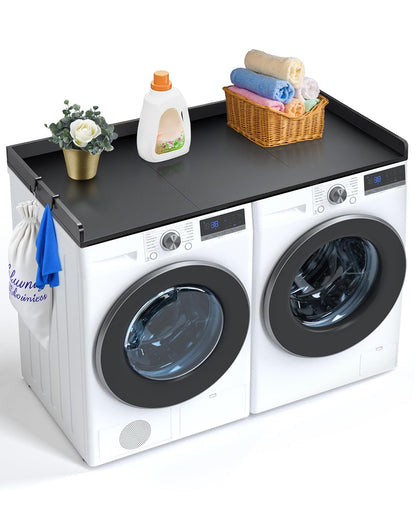 VEVOR Encimera para Lavadora y Secadora 3 Paneles Encimera de Madera de 137 x 70 cm para Lavadora y Secadora con Almohadillas Antideslizantes para Organización Almacenamiento de Lavandería, Negro