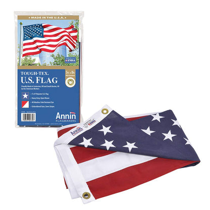 Annin Flagmakers Model 2730 American Flag 5x8 ft. Tough-Tex the Strongest, Longest Lasting Flag , 100% Made in USA with Sewn Stripes, Embroidered Stars and Brass Grommets.