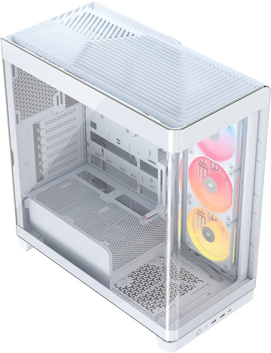 Corsair Frame 4500X LX-R RGB Link Caja de PC Semitorre con Cristal Panorámico – Sistema de Montaje de InfiniRail, Capacidad para Dos radiadores de 360 mm, Incluye 3 Ventiladores LX120R – Blanco