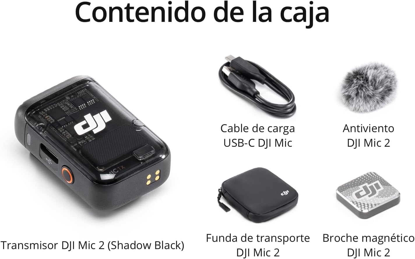 dji Mic 2 Transmisor (Shadow Black), micrófono inalámbrico y lavalier con cancelación de Ruido Inteligente, 14 Horas de grabación Interna, 6 Horas de batería, fijación magnética, Bluetooth, Vlogs