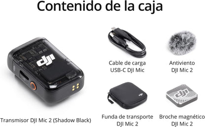 dji Mic 2 Transmisor (Shadow Black), micrófono inalámbrico y lavalier con cancelación de Ruido Inteligente, 14 Horas de grabación Interna, 6 Horas de batería, fijación magnética, Bluetooth, Vlogs