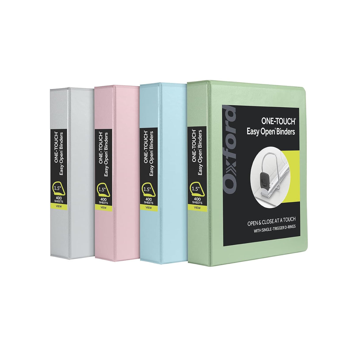 Oxford - Carpeta de 3 anillas, carpetas para la escuela, anillos en D fáciles de abrir de 1.5 pulgadas, fundas de carpeta con vista de 3 lados, bisagra Xtralife, antiadherente, sin PVC, pasteles - 1.5 Inch