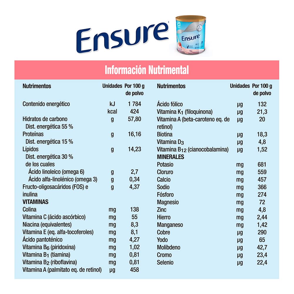 Ensure Advance Vainilla en Polvo 400g, Alimentación Especializada + Clásico Polvo Sabor Fresa 400 g
