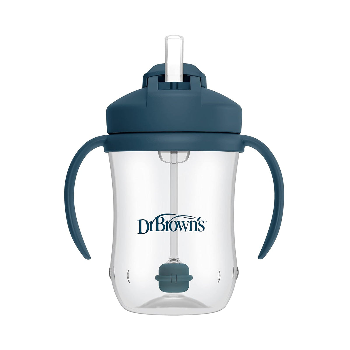 Dr. Brown's Milestones - Taza de entrenamiento con popote ponderada, 9 onzas/270 ml, azul oscuro, sin BPA, 6 m +