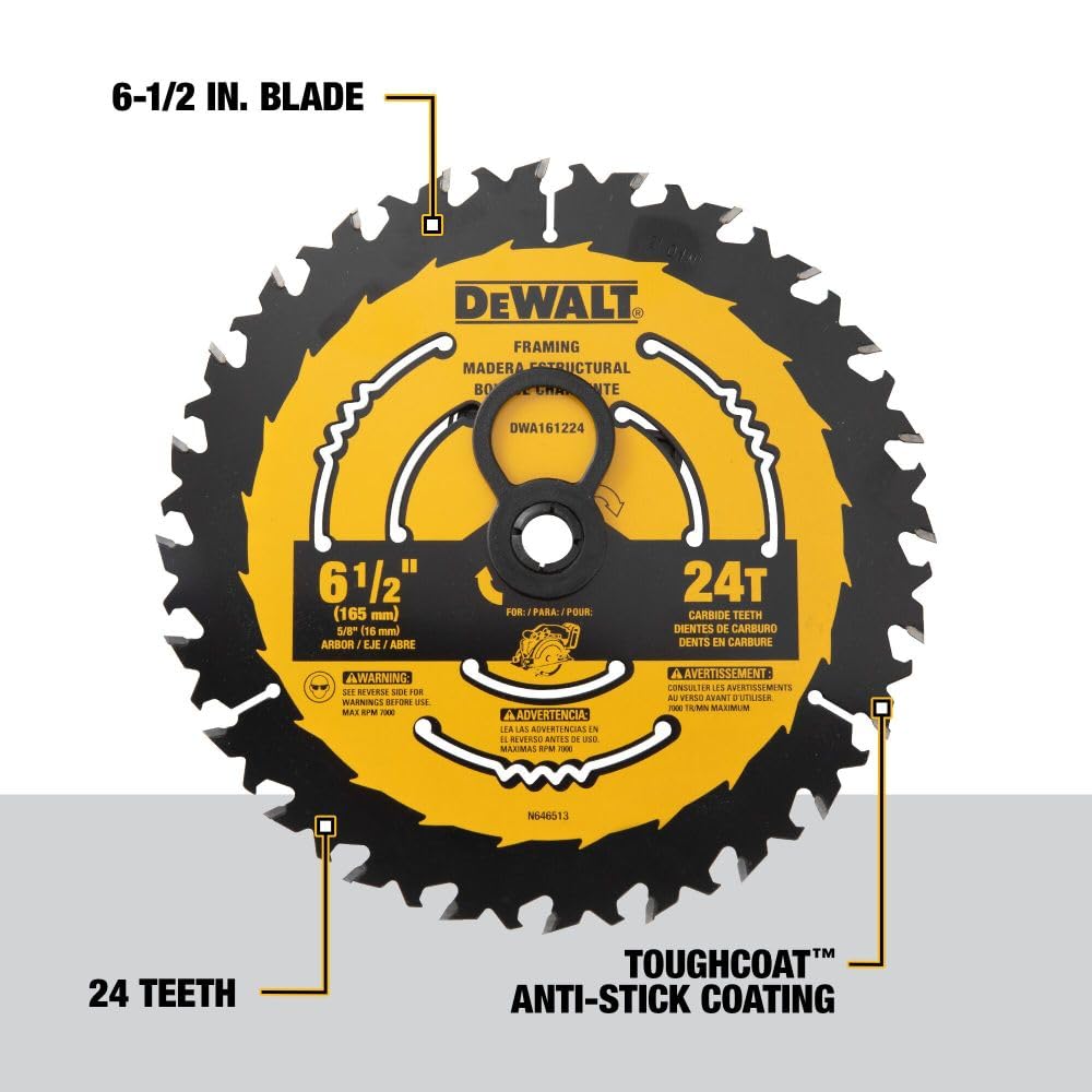 DEWALT DWA161224 Disco de Sierra Circular 6-1/2 pulgadas