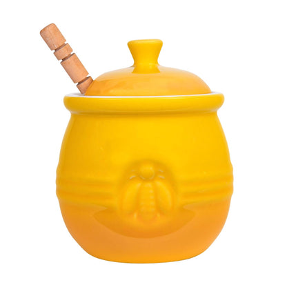 Creative Co-Op DA4177 - Olla con tapa y cuchara de madera para miel, color amarillo