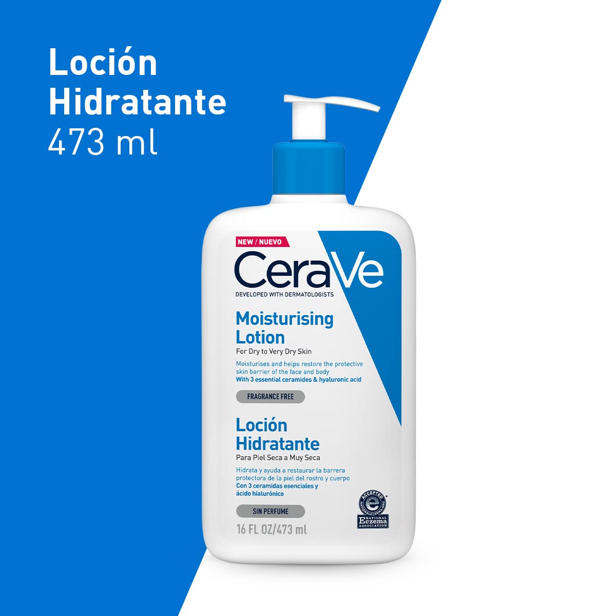 CeraVe Loción Hidratante de Rostro y Cuerpo para Piel Seca con Ácido Hialurónico 473ml