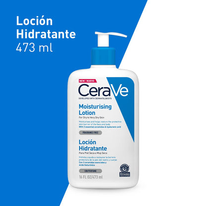 CeraVe Loción Hidratante de Rostro y Cuerpo para Piel Seca con Ácido Hialurónico 473ml