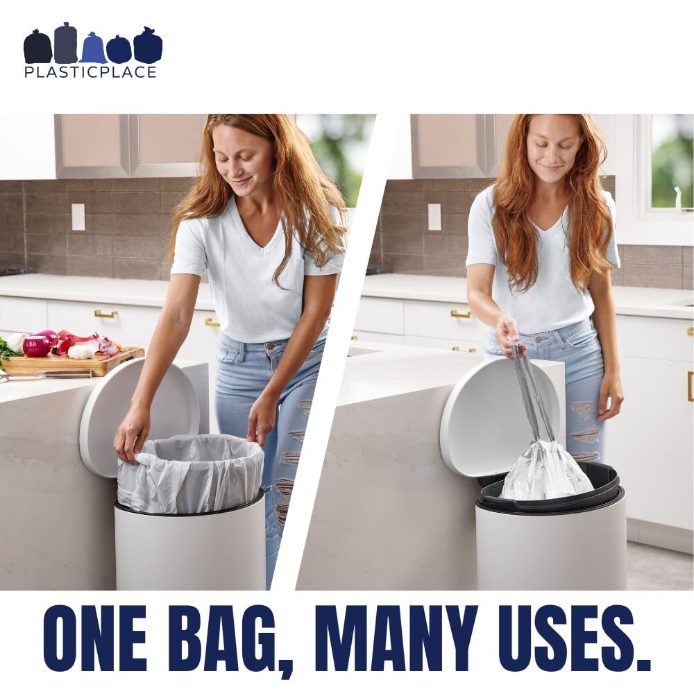 Plasticplace Bolsas de basura Simplehuman (x) compatible con código M (200 unidades), forro de basura blanco con cordón de 12 galones, 45 litros, 21.5 x 30.8 pulgadas