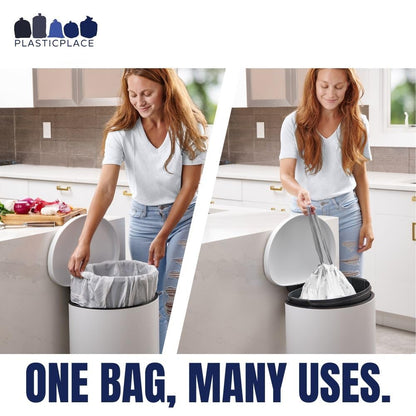 Plasticplace Bolsas de basura Simplehuman (x) compatible con código M (200 unidades), forro de basura blanco con cordón de 12 galones, 45 litros, 21.5 x 30.8 pulgadas