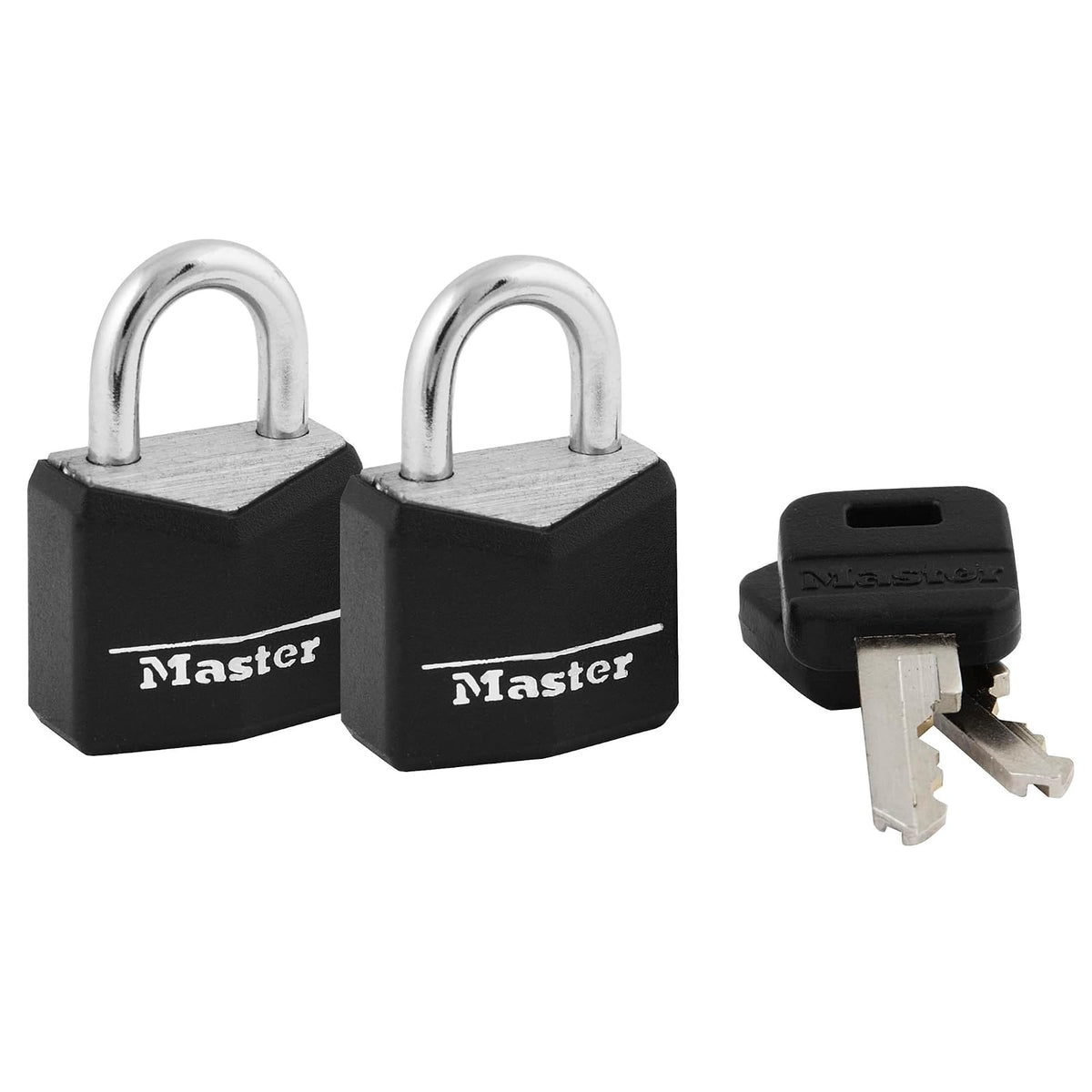 Master Lock 121T Candado de aluminio cubierto, 3/4 pulgadas de ancho, negro, 1 paquete, 2 unidades