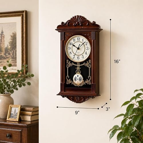 Clockswise QI004145.BN - Reloj de Pared con diseño de péndulo de plástico para Sala de Estar, Cocina o Comedor, Color marrón