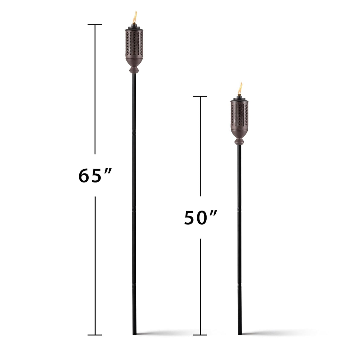 TIKI Cabos Antorcha de Metal para Exteriores | Bronce de 65 pulgadas, 1 paquete, incluye mecha y descanso, resistente a la intemperie, para patio, jardín y césped