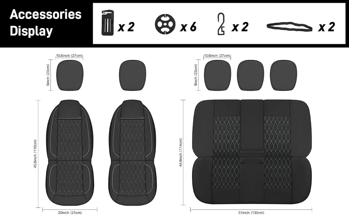 CAROMOP - Juego de 2 Fundas de Asiento de Automóvil de Piel sintética, Fundas de Asiento de Lujo y cómodas para Automóviles, Fundas Interiores compatibles con airbag, Ajuste Universal para SUV, Furgonetas