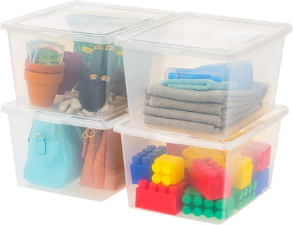 IRIS USA 6 Contenedores de 58 Qt con Tapa, Transparentes, Apilables | Ideal para mudanzas, cobijas, ropa y garaje. Diseño transparente y anidable para encontrar todo fácilmente. - Transparente - 23.7 L - Paquete de 4