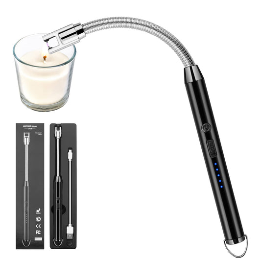 Encendedor Electrónico, Encendedor Electrico Recargable con Indicador de Batería, Encendedor Arco Eléctricos para Encender Velas, Gas, Barbacoa, Cocina y Fuegos Artificiales, Apagado Inteligente