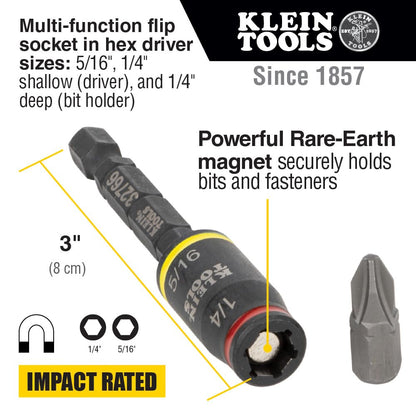 Klein Tools 32308F Juego de destornilladores de impacto 10 en 1, juego de destornilladores rechonchos hexagonales, 7 bits, función de sujeción de puntas de 1/4 pulgadas, 10 piezas