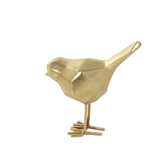 CosmoLiving by Cosmopolitan Polystone - Escultura de pájaro con Detalles de Origami, Juego de 2 Unidades, 7 Pulgadas, 8 Pulgadas de Alto, Dorado