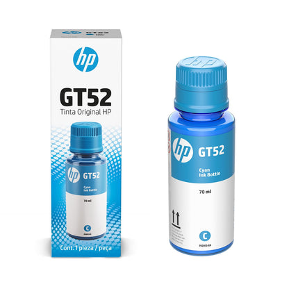 HP Botella de Tinta Cian GT52 Original (M0H54AL) Compatibilidad DeskJet GT 5800 Series, Ink Tank 100/300, Ink Tank Wireless 400, Smart Tank 500 Series