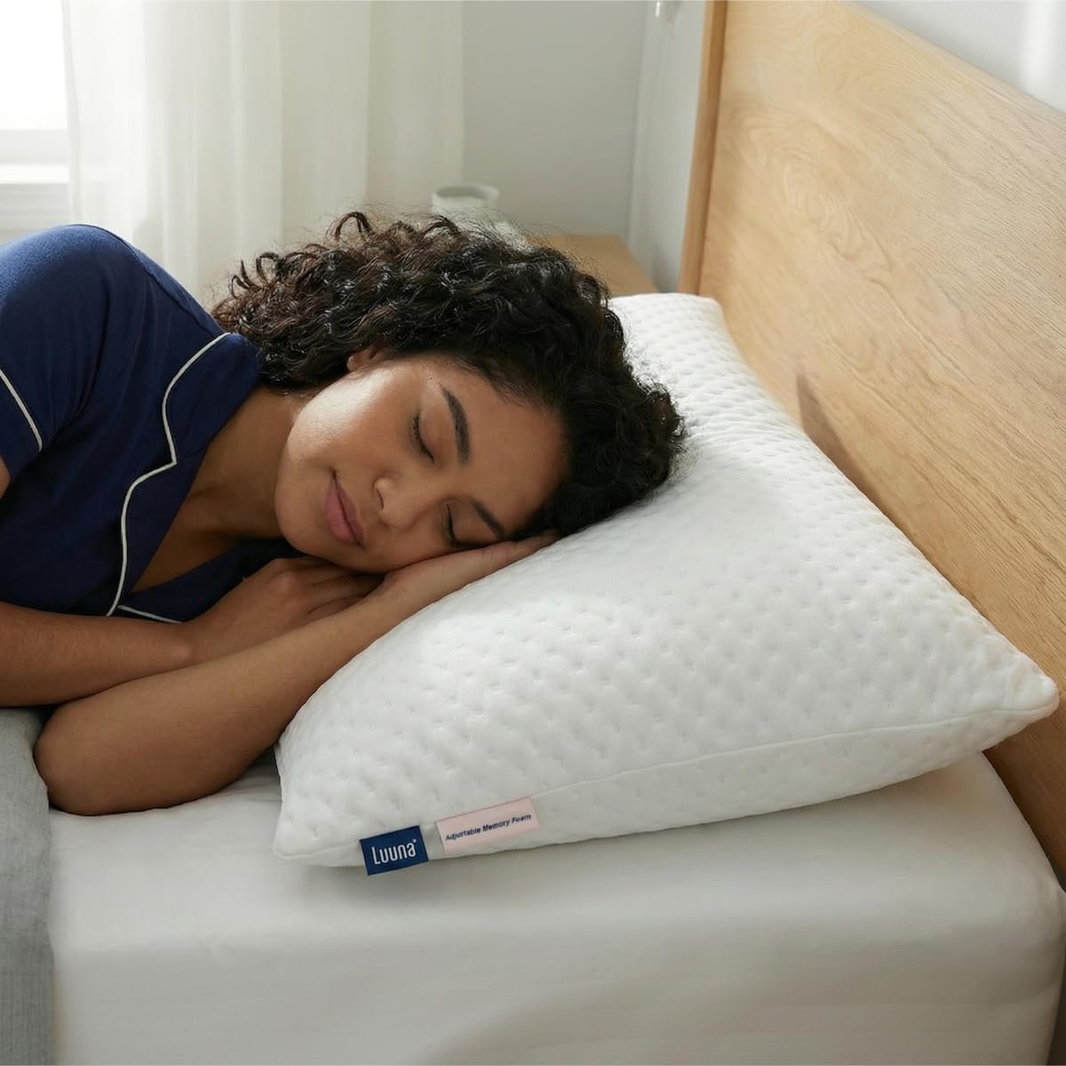 Luuna Almohada Ajustable con Memory Foam Triturado - Suave - Estándar