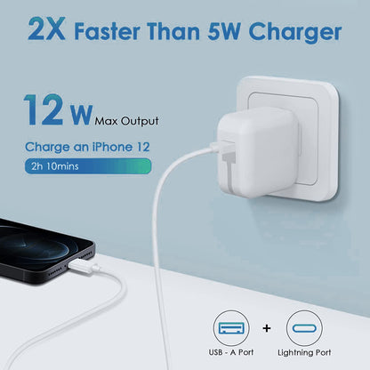 StinkLight Cargador para iPad, Cargador de iPhone Cargador de Pared USB de 12 W, Enchufe de Viaje Plegable portátil con Cable Lightning de 6.6 pies, Compatible con iPhone, iPad，iPad Air 1/2/3