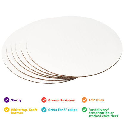 DecoPac Tabla Redonda Encerada para Tartas 25,4 cm | Blanco, paquete de 6, 0,3 cm de grosor, resistente a la grasa, cartón corrugado