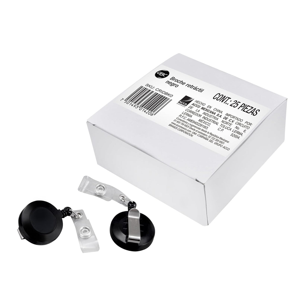 GBC Broche Retráctil para Credencial Negro 25 Piezas - 25 Piezas