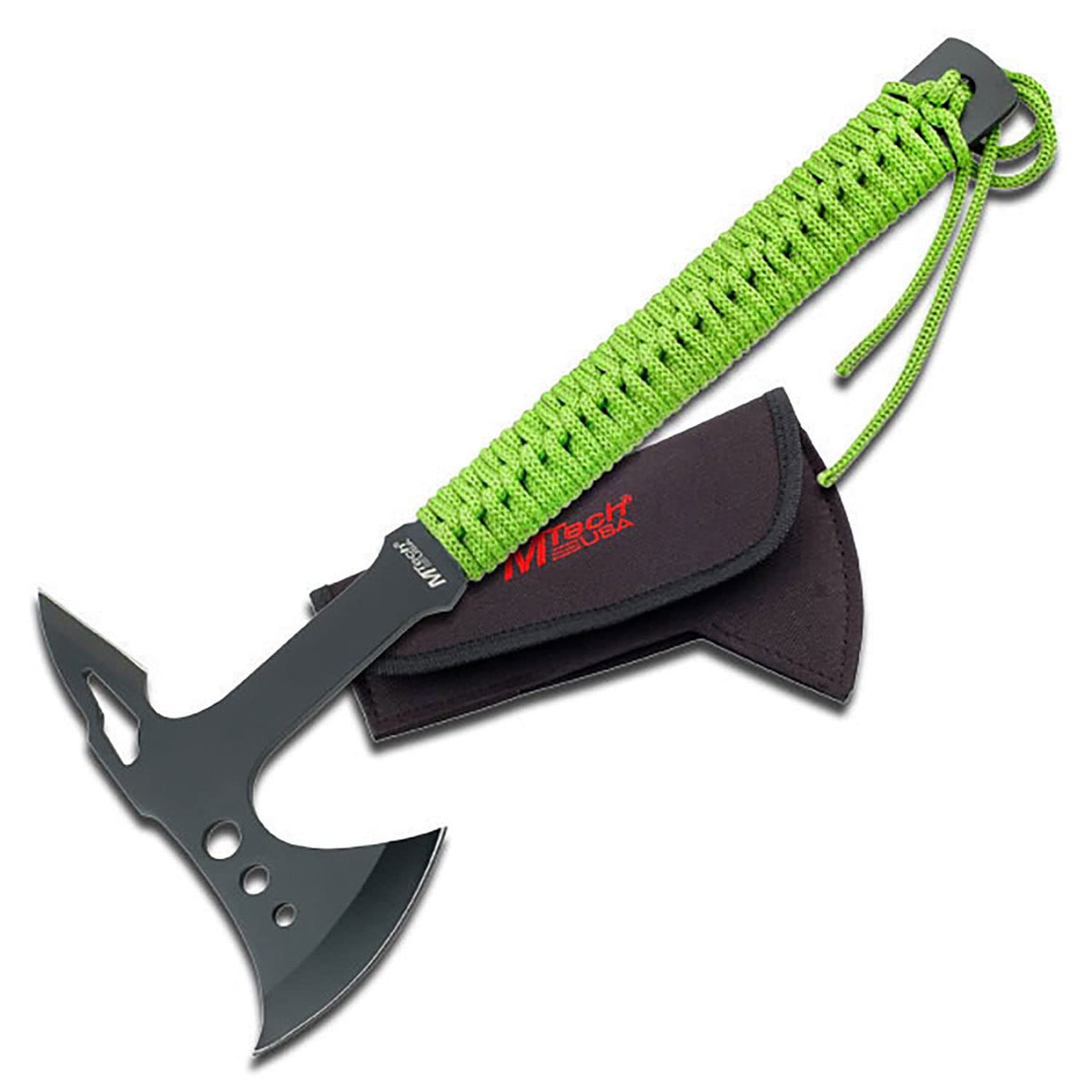 MTech USA MT-AXE8 - Hacha de Camping, Acero Inoxidable Negro, Mango Envuelto en Cable, 15 Pulgadas en Total