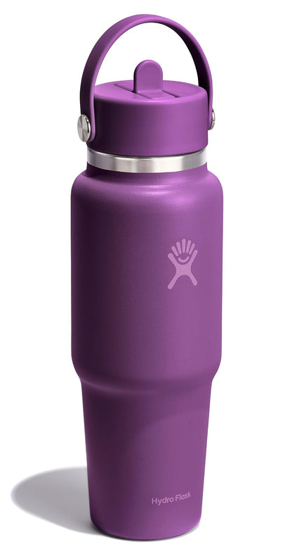 Hydro Flask - Botella de agua de viaje de acero inoxidable aislada, tapa ancha con popote, no derrama, a prueba de fugas en color tostado de avena de 32 onzas
