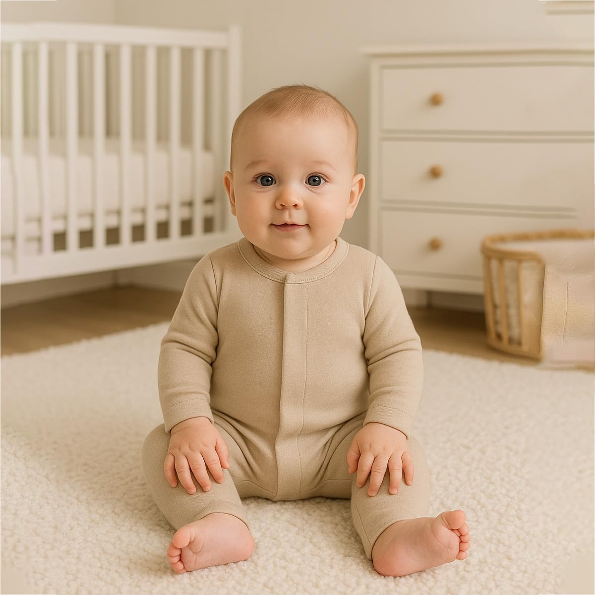 9months Baby Mameluco para Bebé Niña y Niño con Imanes Cierre Magnético Pañalero Manga Larga Algodón Suave Sin Pies Doblez Reversible Pijama Cómoda Mamelucos 4300-A